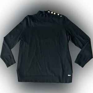 Calvin Klein Gold Accent Buttons Long Sleeve Sweater Women's Size L Black